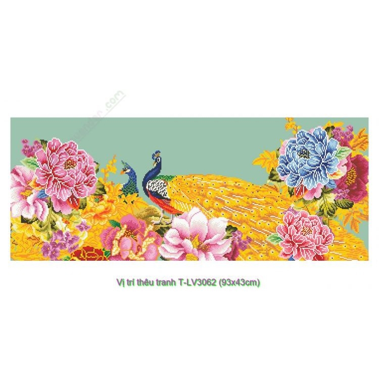 Tranh thêu 3d hoa khai phú quý 93x43cm tự thêu