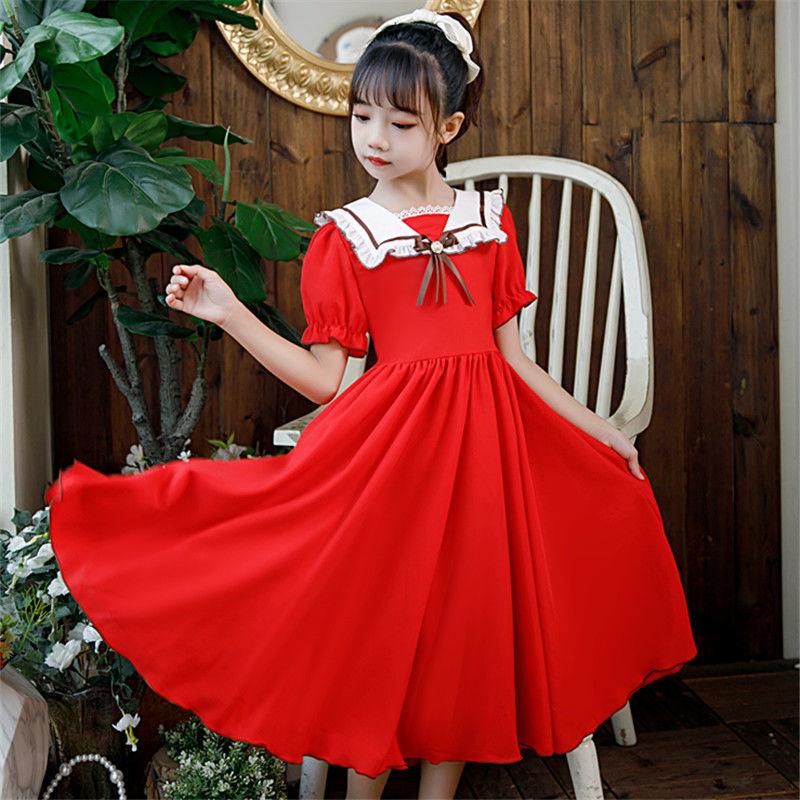 CHENGRUI Cô gái búp bê cổ Pháp ngọt ngào đầm Mid-boy siêu tiên khí chất thiếu nữ hải quân cổ váy đầm dài