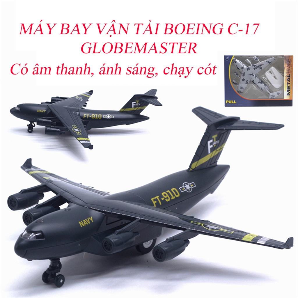 Đồ chơi mô hình máy bay vận tải boeing C-17 GLOBEMASTER chất liệu hợp kim, có nhạc và đèn, chạy cót