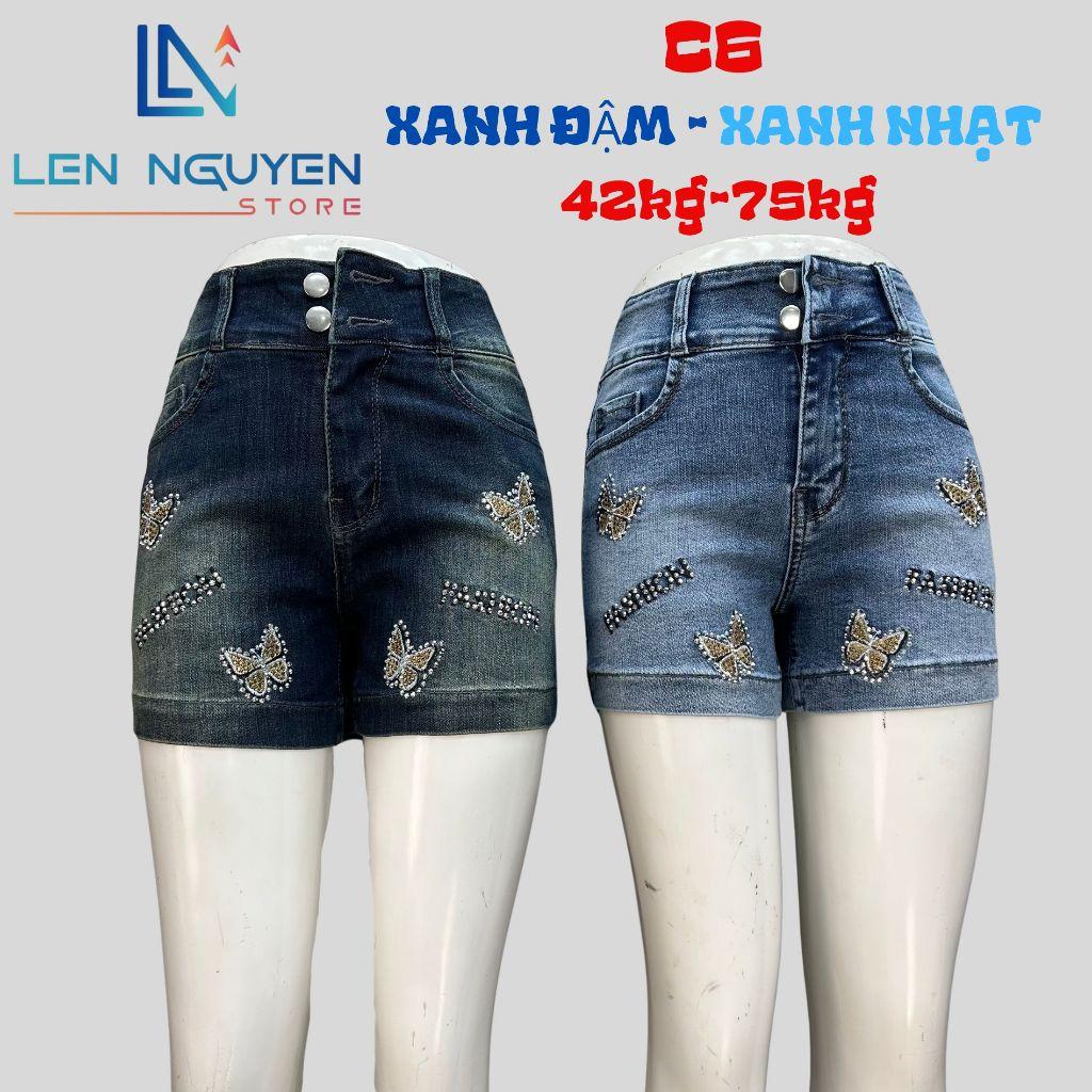 C6_Quần jean nữ, đùi, lưng cao, quần bò nữ dáng ôm, quần rin nữ có big size, cho 42kg đến 75kg,LEN NGUYEN STORE - Xanh Nhạt