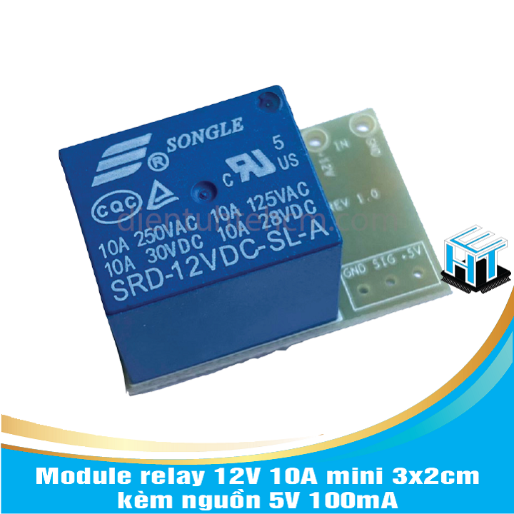 Module relay 12V 10A mini 3x2cm - kèm nguồn 5V 100mA