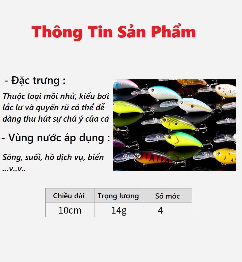 Mồi Giả Câu Lure Chính Hãng HENGJIA 3D MO16 Kèm 4 Móc Câu 14g Siêu Nhạy Và Bén Cá - Sanami Fishing