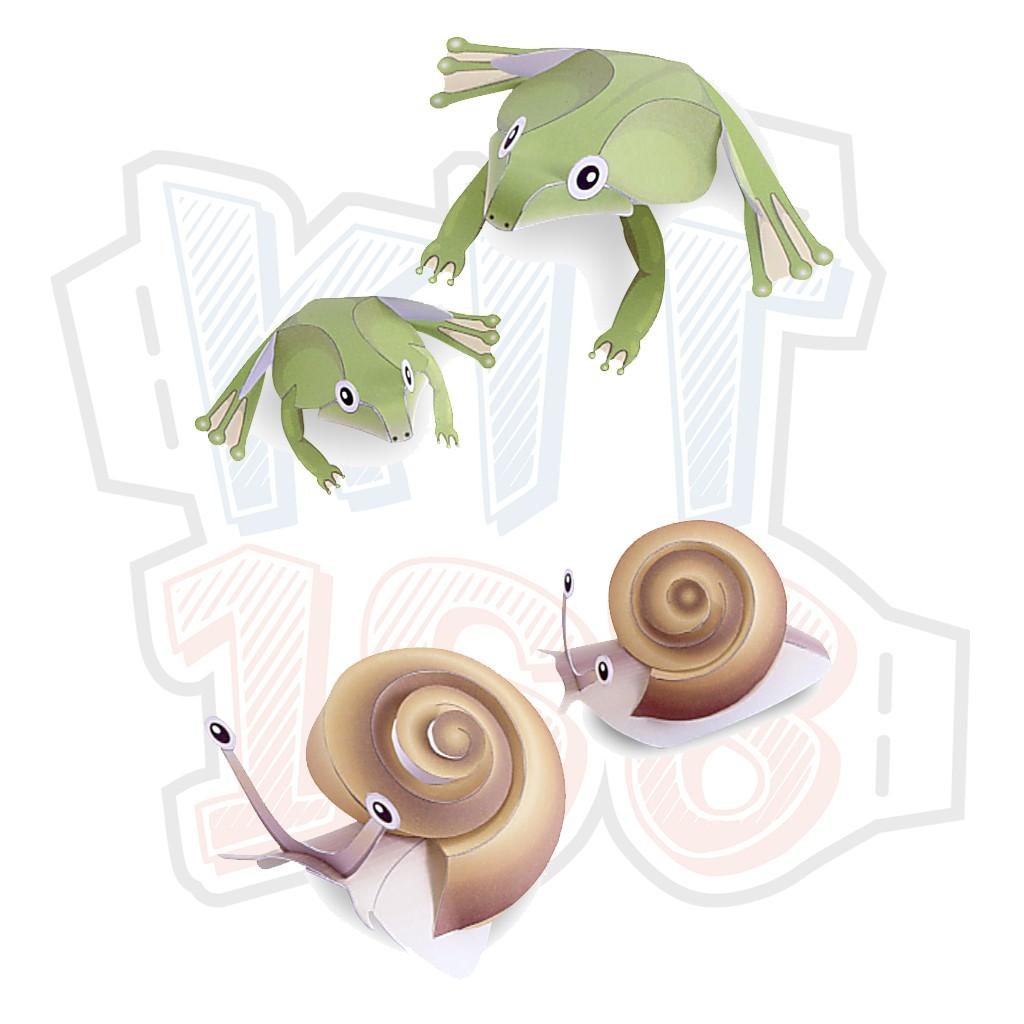Mô hình giấy động vật ếch và ốc sên Tsuyu (The plum rain) - Frog &amp; Snail