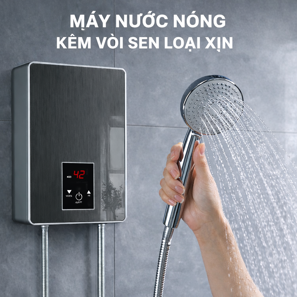Máy Nước Nóng Trực Tiếp Cảm Ứng LCD Kèm Vòi Sen Cao Cấp – Chống Giật An Toàn, Hiển Thị Nhiệt Độ Chính Xác
