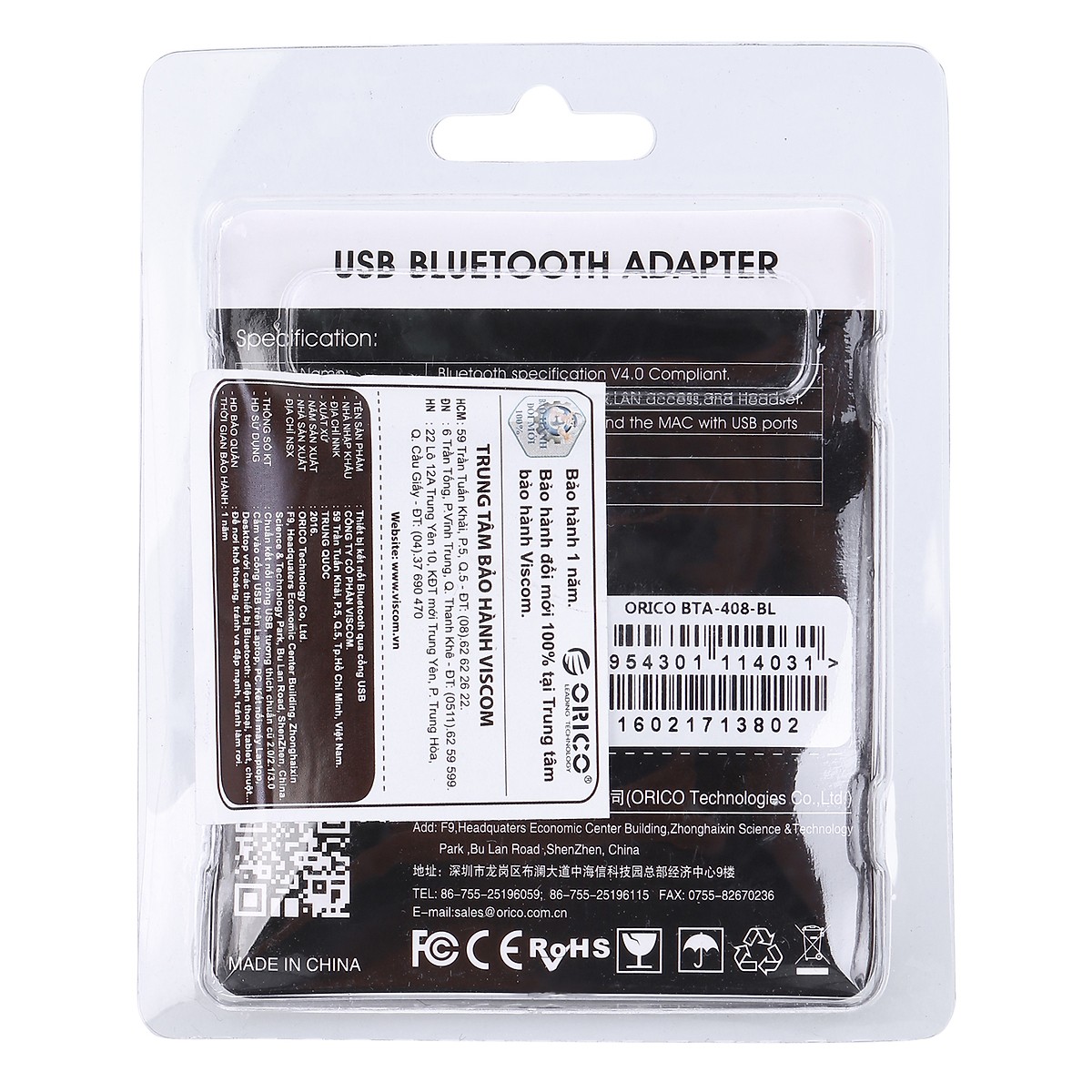 USB Bluethooth 4.0 cho PC-Laptop Orico BTA  - Hàng Chính Hãng