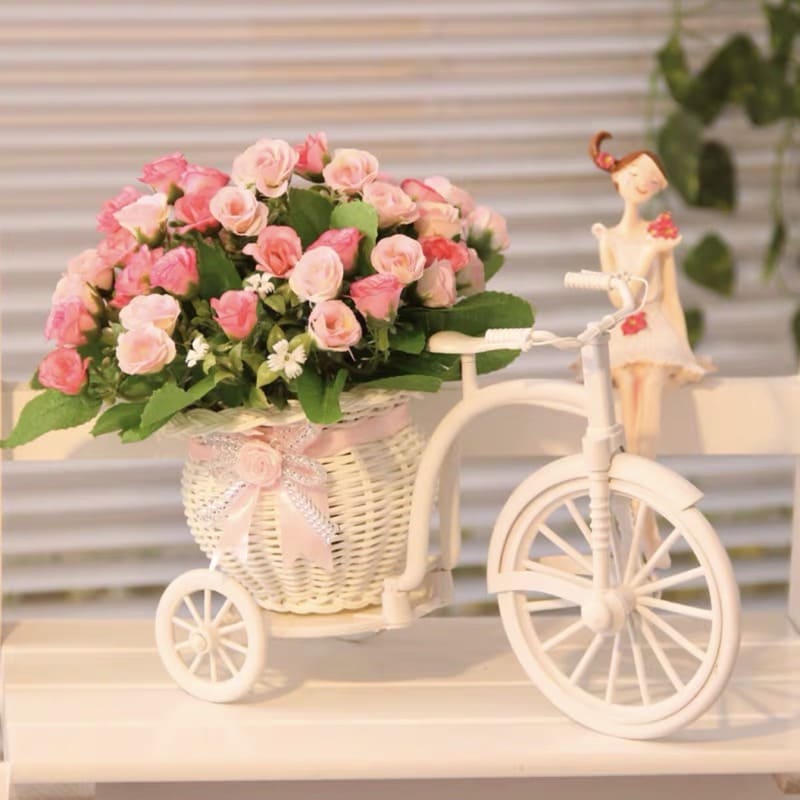 Hoa giả hoa hồng giả, Xe đạp và giỏ hoa hồng siêu xinh trang trí decor