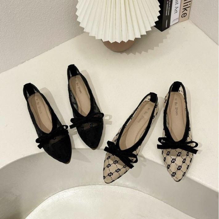 Giầy búp bê nữa tag nơ họa tiết C.G (mã 225- búp bê