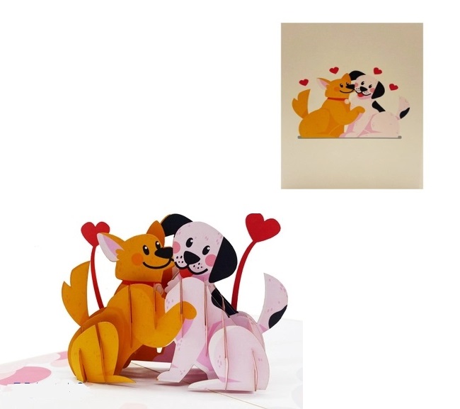 Thiệp 3D Pop Up Đôi Chó Tình Yêu – Thiệp Valentine, Thiệp Sinh Nhật, Thiệp Lãng Mạn Độc Đáo, L16