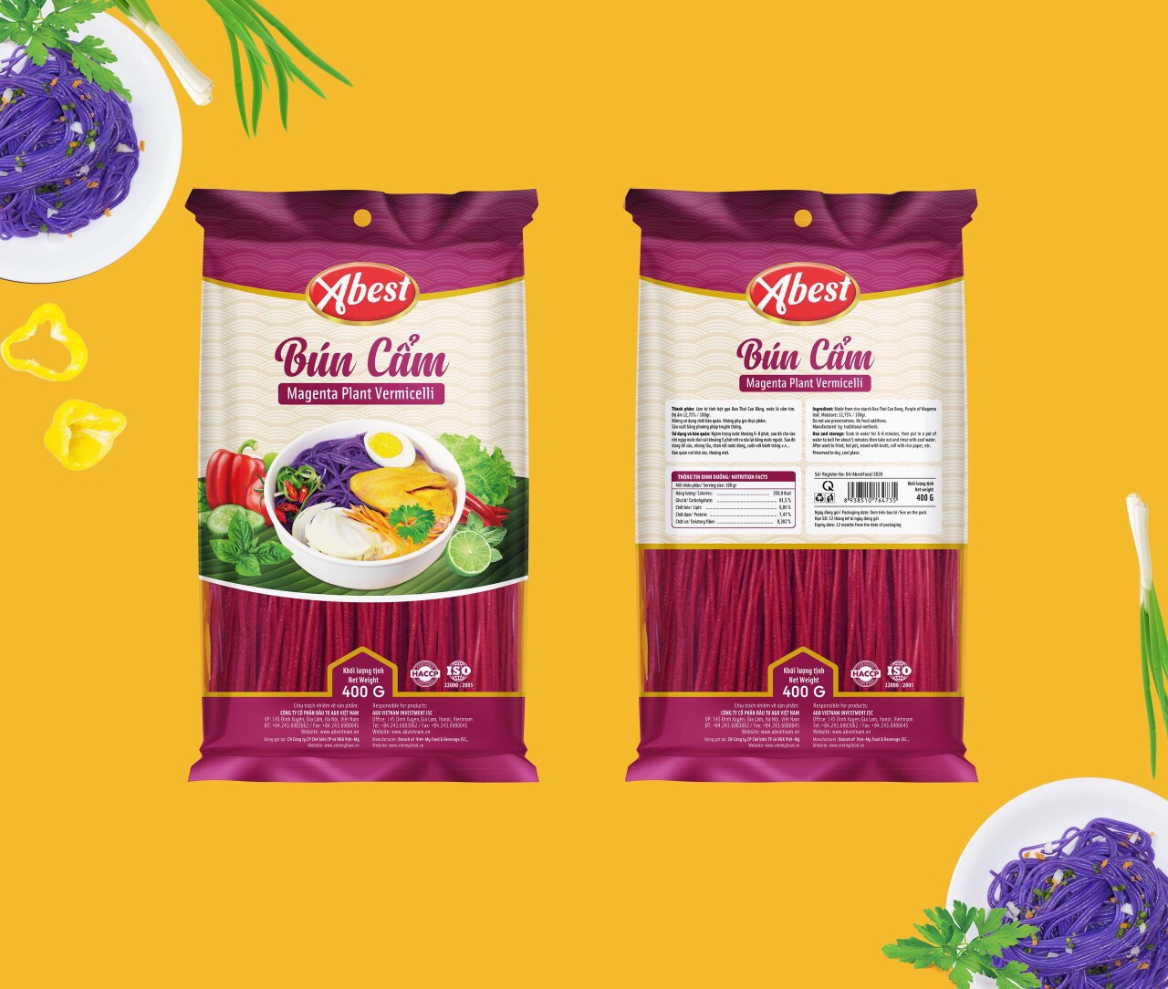 Bún cẩm khô ABEST gói 400G /Bún tươi Hữu cơ/Không phụ gia thực phẩm/không chất bảo quản