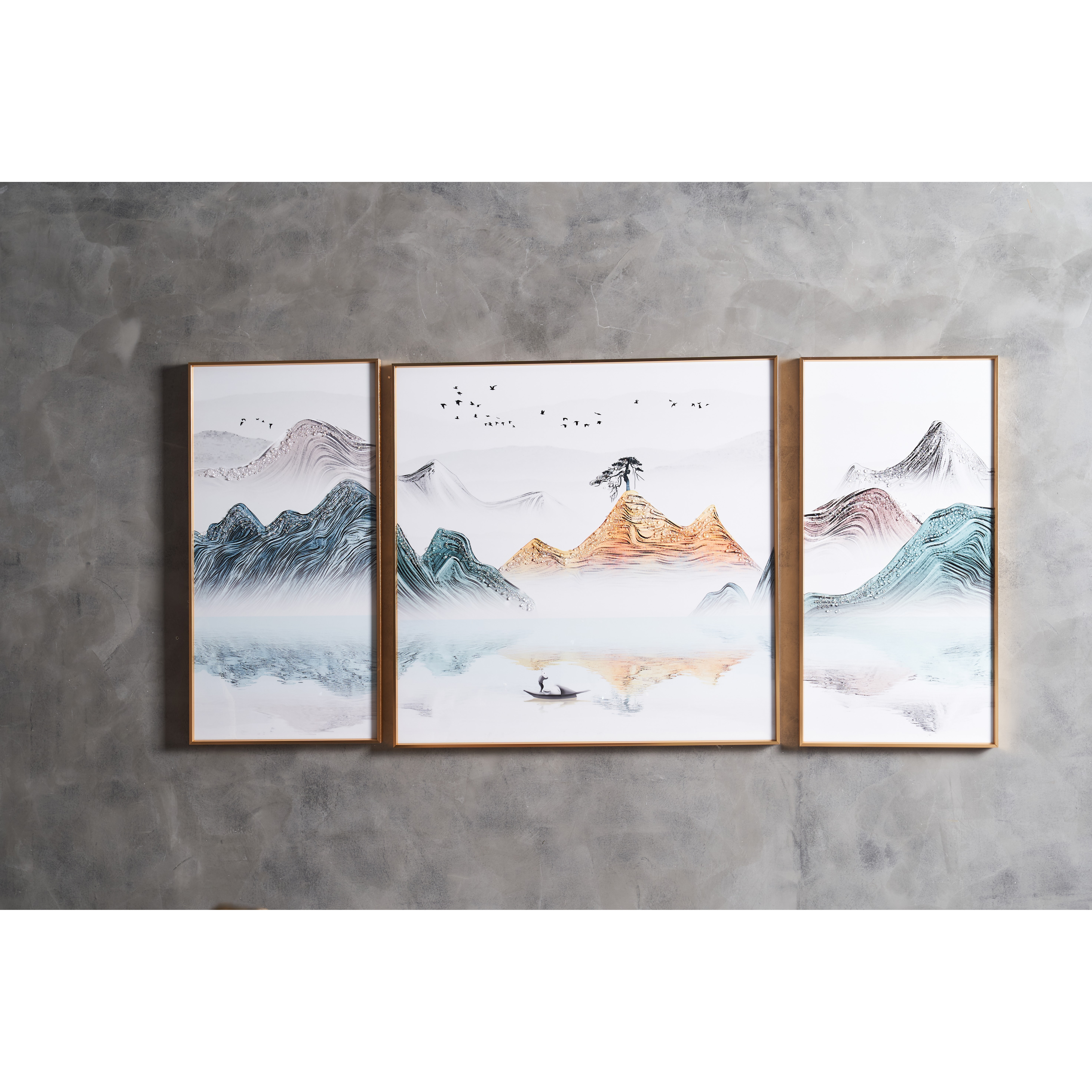 Bộ 3 tranh tinh thể sứ núi vân và cây