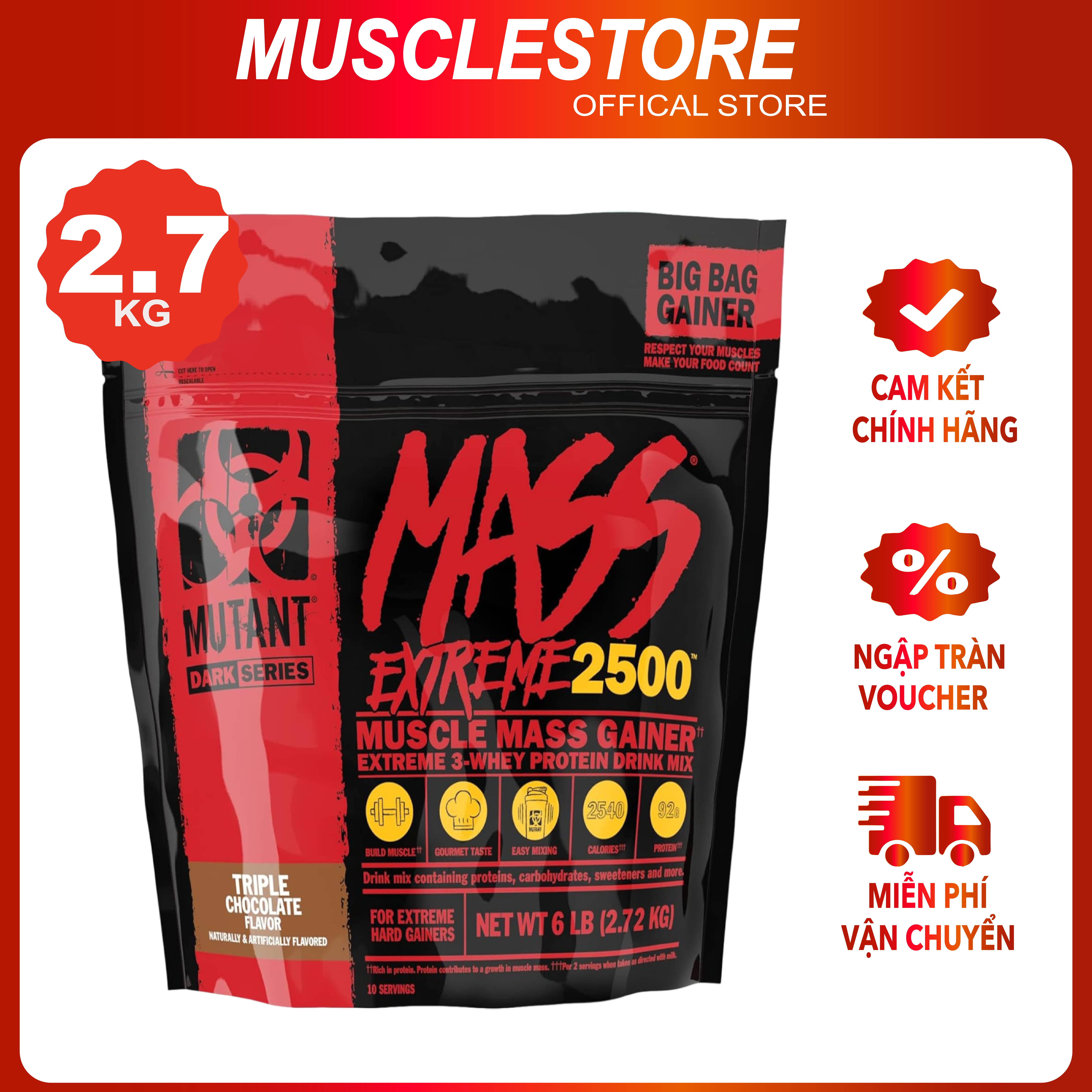 Mutant MASS EXTREME 2500, Sữa Hỗ Trợ Tăng Cân, Tăng Cơ Nạc, Calo và Protein Cao | Nhập Khẩu Canada