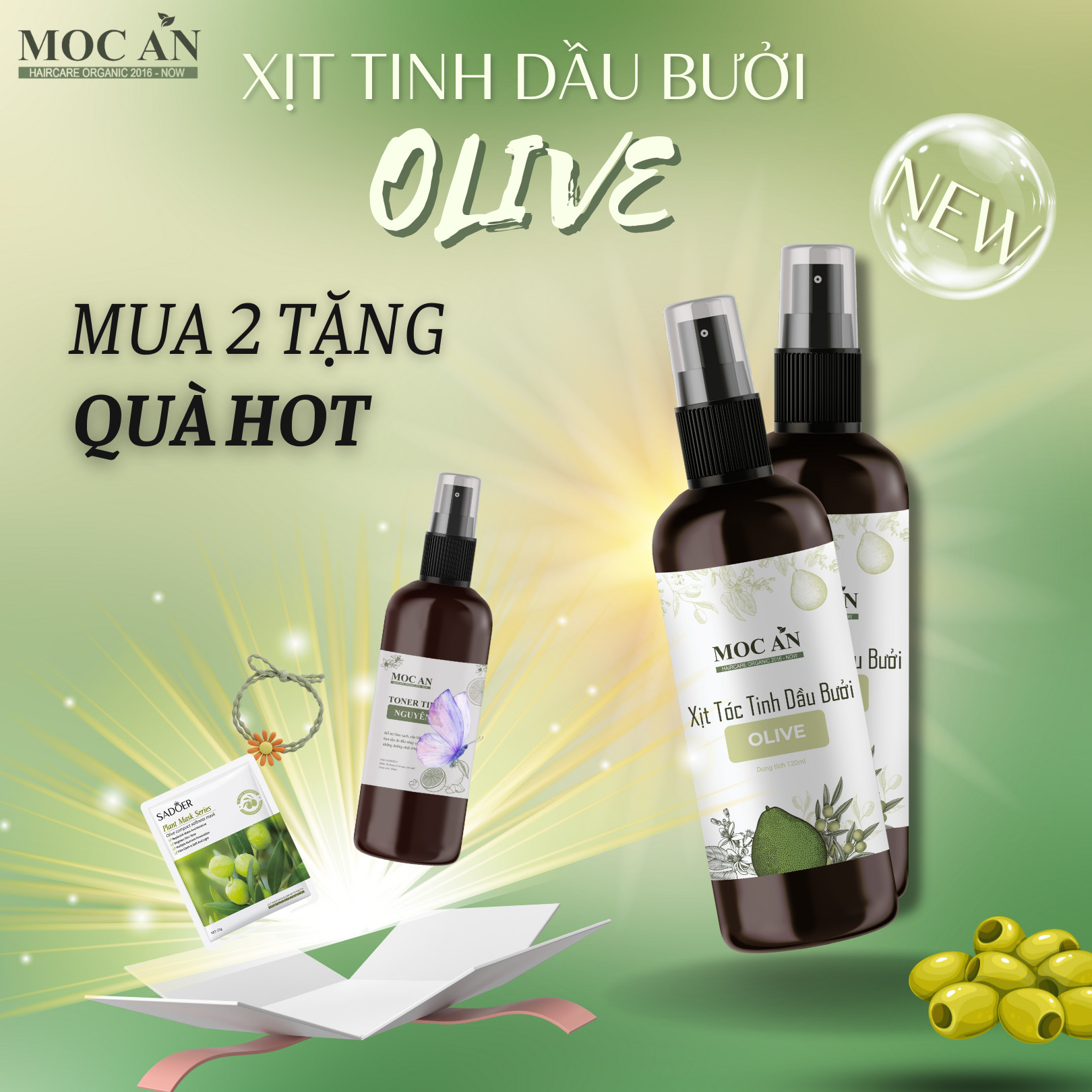 Xịt Kích Mọc Tóc Tinh Dầu Bưởi Ôliu ( Olive ) 120ml Mộc Ân Haircare hỗ trợ giảm rụng, làm dày, giúp chân tóc chắc khỏe