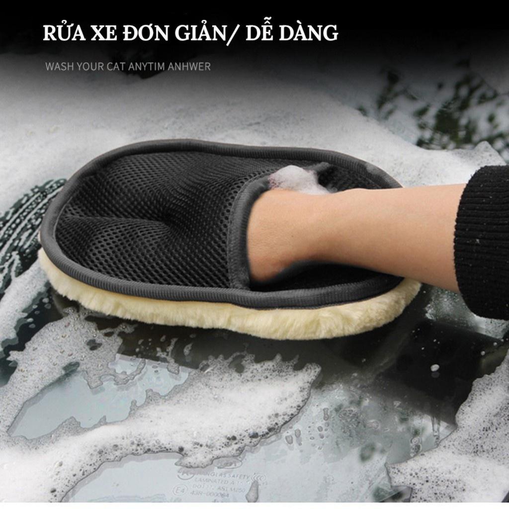 Găng tay rửa xe ô tô, xe máy đc làm bằng lông cừu cao cấp ảnh chụp thật