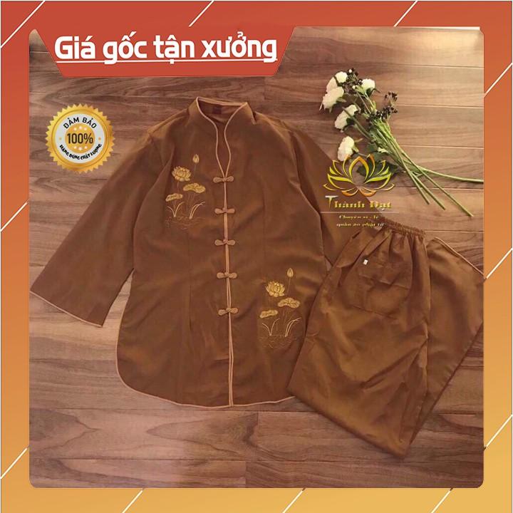 Quần Áo Đi Chùa Cổ Tàu Thêu Sen Chất Vải Kate Mịn Đẹp, Mặc Vô Cùng Thoáng Mát, Thoải Mái, Trẻ Trung Kín Đáo