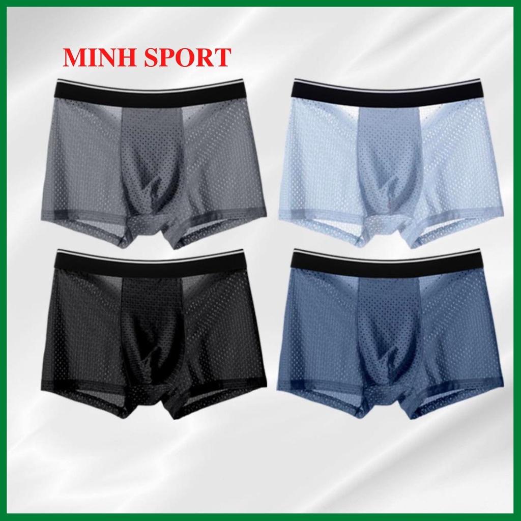 Quần lót nam boxer, quần sịp đùi băng lụa sợi tre, lưới trong suốt thoải mái và thoáng khí