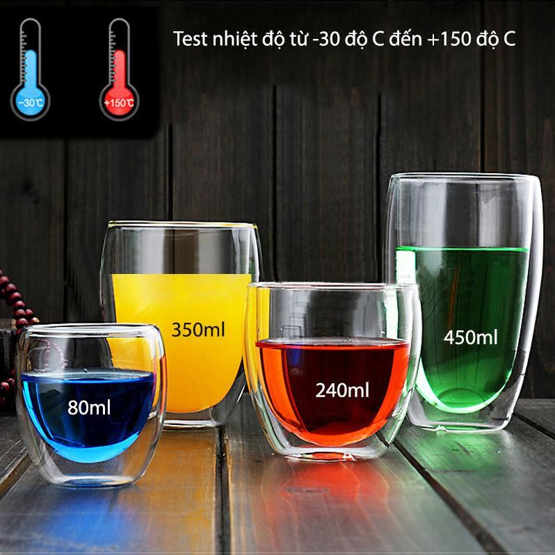 Ly thủy tinh 2 lớp 450ml chịu nhiệt có nắp gỗ - Home and Garden