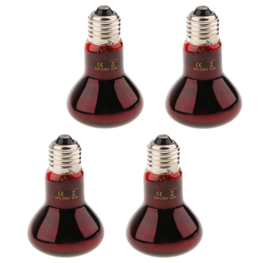 4x Heat Lamp Heating Infrared Bulb, Red Pet Light UVA Spot Lamp for Reptile