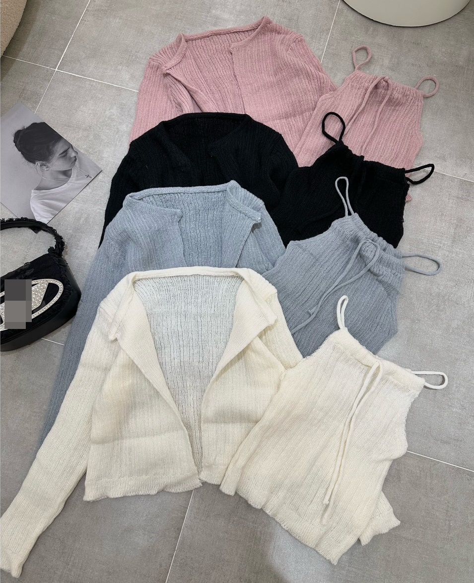 SET ÁO LEN CROPTOP DÂY CỔ YẾM TRƠN PASTEL + ÁO KHOÁC CARDIGAN LỬNG TAY DÀI DẠO PHỐ ĐI CHƠI ĐI BIỂN ĐI TIỆC