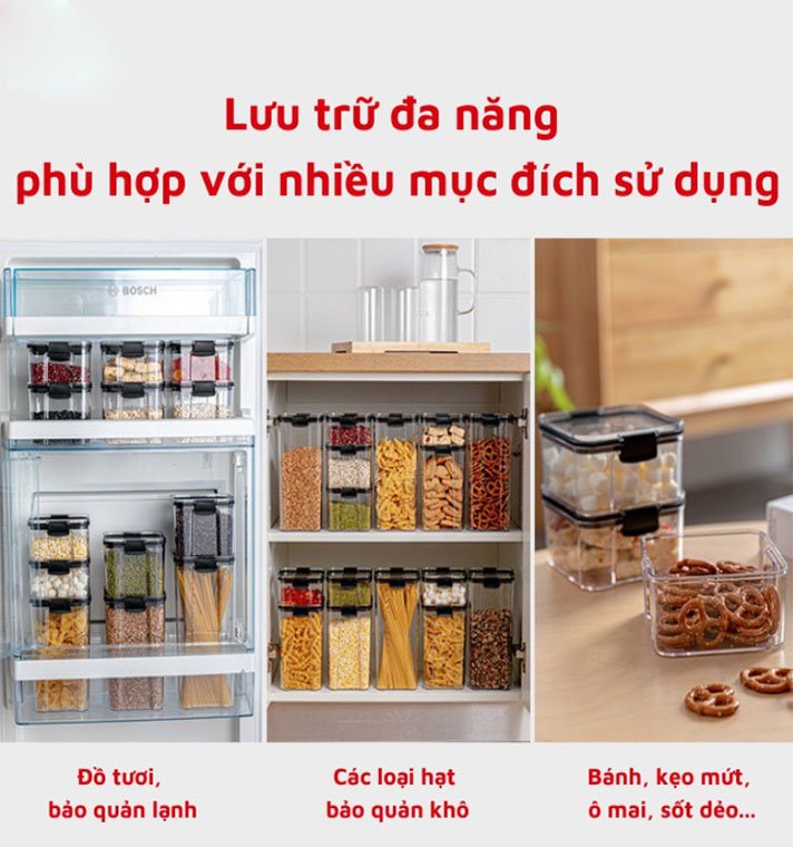 Hộp nhựa 700ml đựng thực phẩm đồ khô, trái cây sấy bảo quản đồ ăn vặt nắp kín có thể xếp chồng ngăn nắp