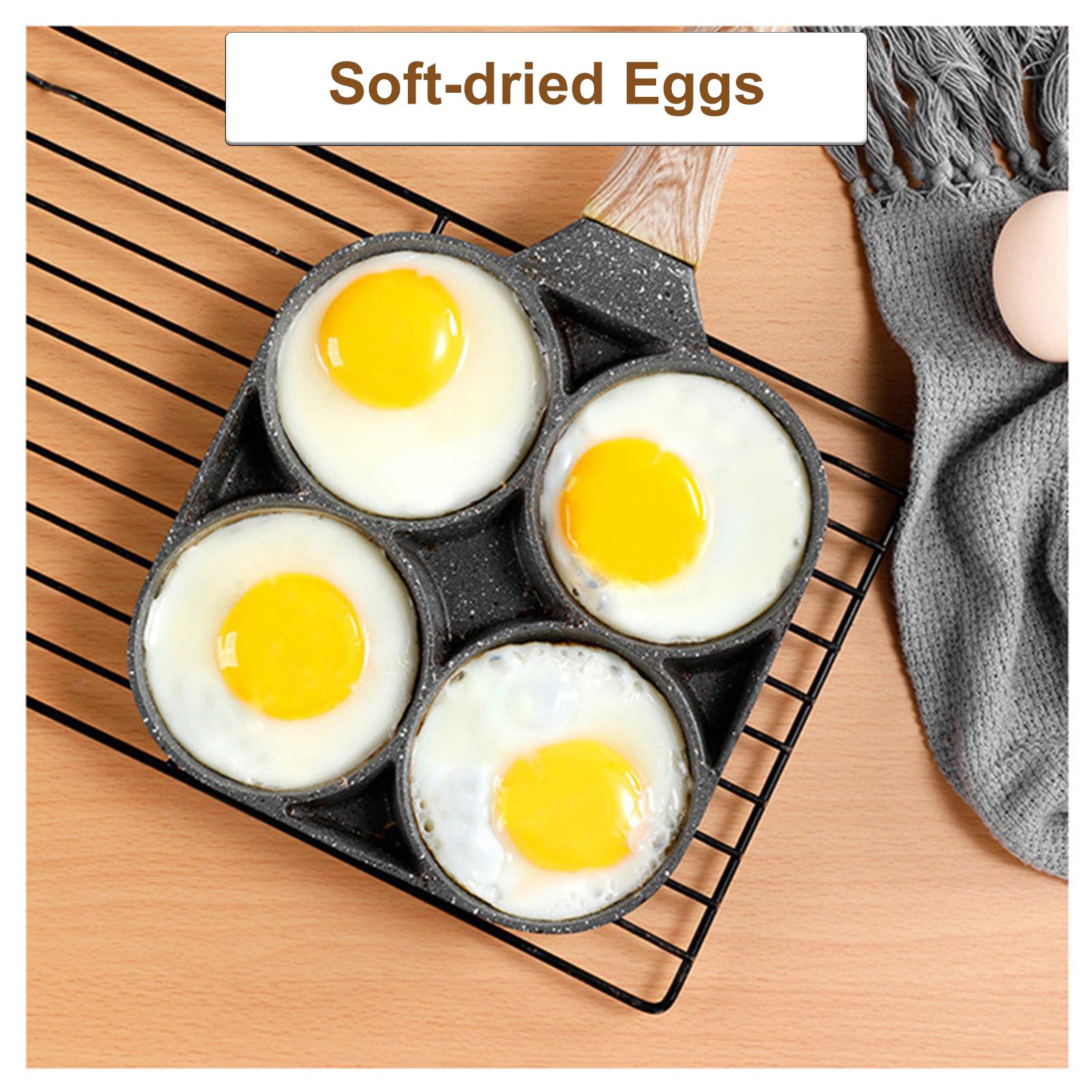 Chảo Chiên Rán Trứng Làm Bánh 4 Ngăn 4 Lỗ Buger Chống Dính, Tay Cầm Gỗ