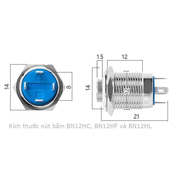 Nút nhấn vỏ kim loại, phi 12mm, chống thấm nước