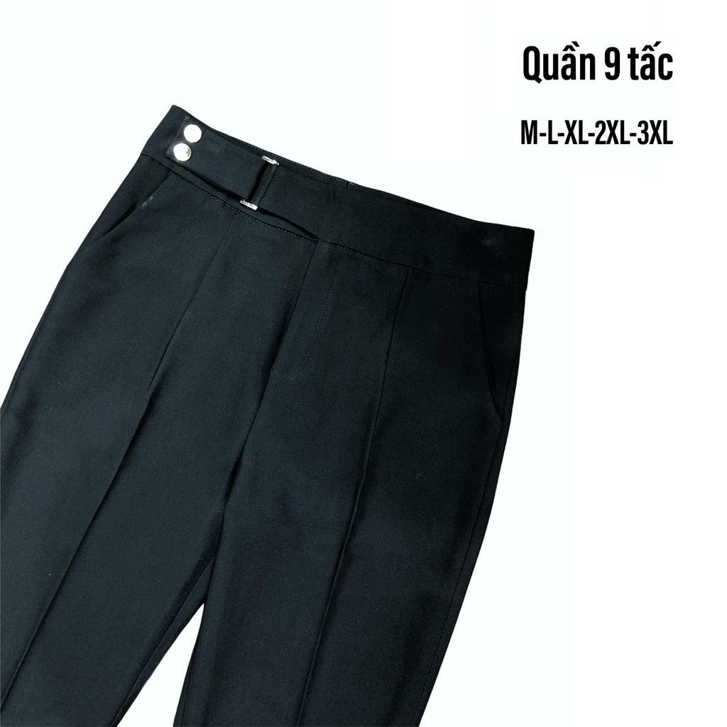 Quần lửng dài cạp cao cúc lệch tôn dáng màu đen
