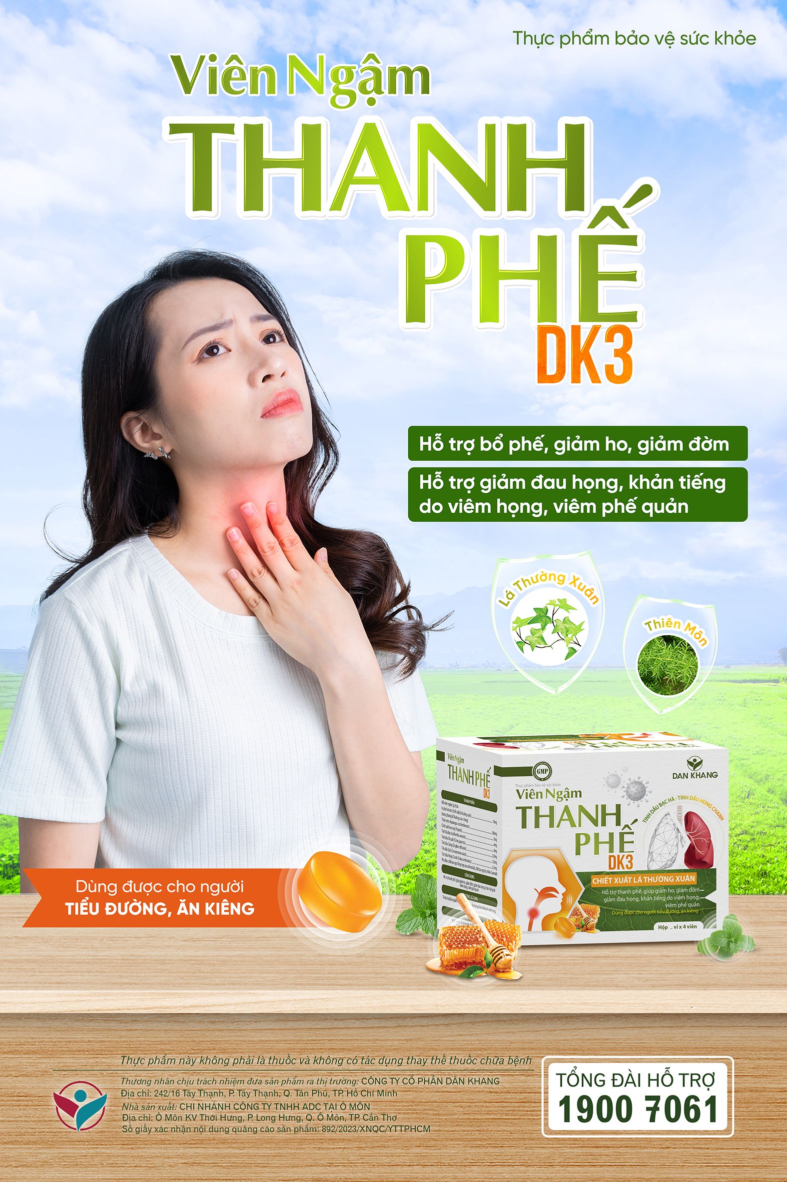 Hộp Viên Ngậm Thanh Phế DK3 Hỗ Trợ Giảm Ho Tiêu Đờm 40 viên