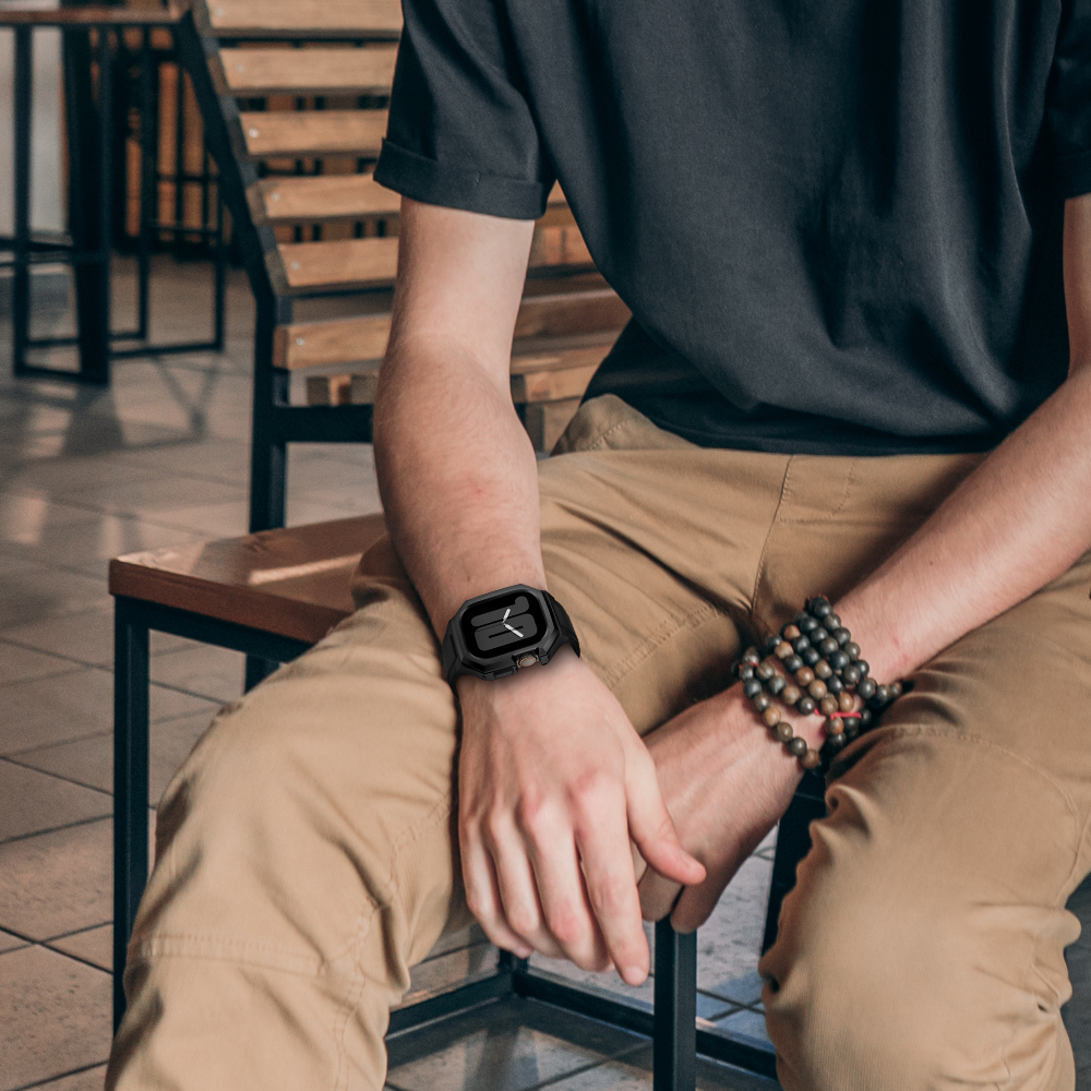 Ốp Case Vỏ Thép Không Gỉ bảo vệ tích hợp dây đeo Fluororubber cho Apple Watch Series 4/5/6/7/8/9/SE1,2 Size 44mm/45mm - Hàng Chính Hãng