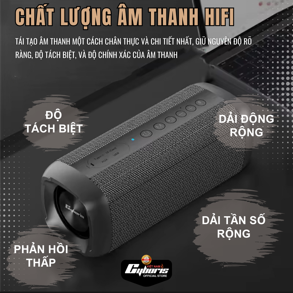 Loa Nghe Nhạc Bluetooth Cyboris S6, Loa siêu Bass, Công suất 60W, Chống nước IPX7, Pin 6600mAh. Hàng Chính Hãng