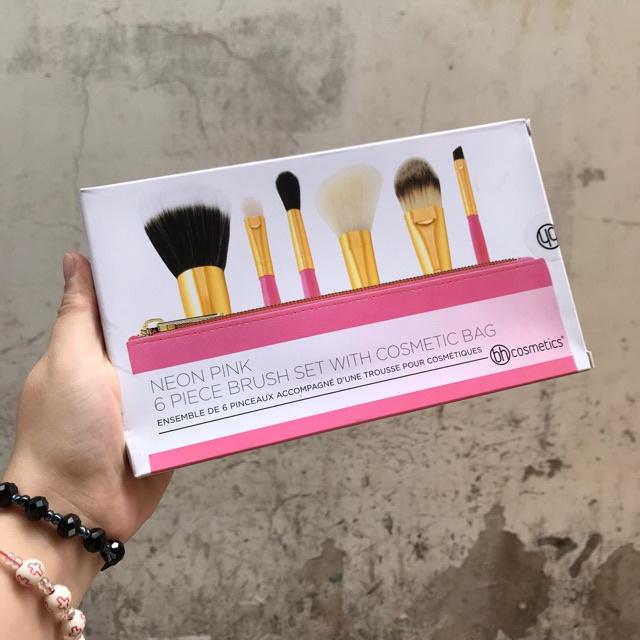 Bộ Cọ 6 Cây BH Cosmetics Neon Pink Brush Set Kèm túi đựng màu hồng