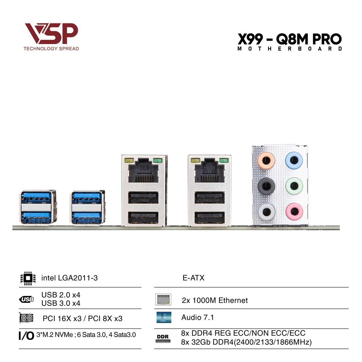 Bo Mạch Chủ Main VSP X99-Q8M PRO D4 (Dual CPU) Socket LGA 2011 – Hàng Chính Hãng