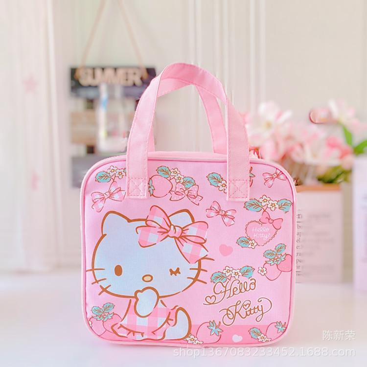 Sanrio Hoạt Hình Dễ Thương Giai Điệu Túi Xách Hộp Cơm Cách Nhiệt Túi Lớn Dung Tích Túi Đựng Đồ Ăn Trưa Hello Kitty Di Động Chống Nước Hộp Cơm Trưa B