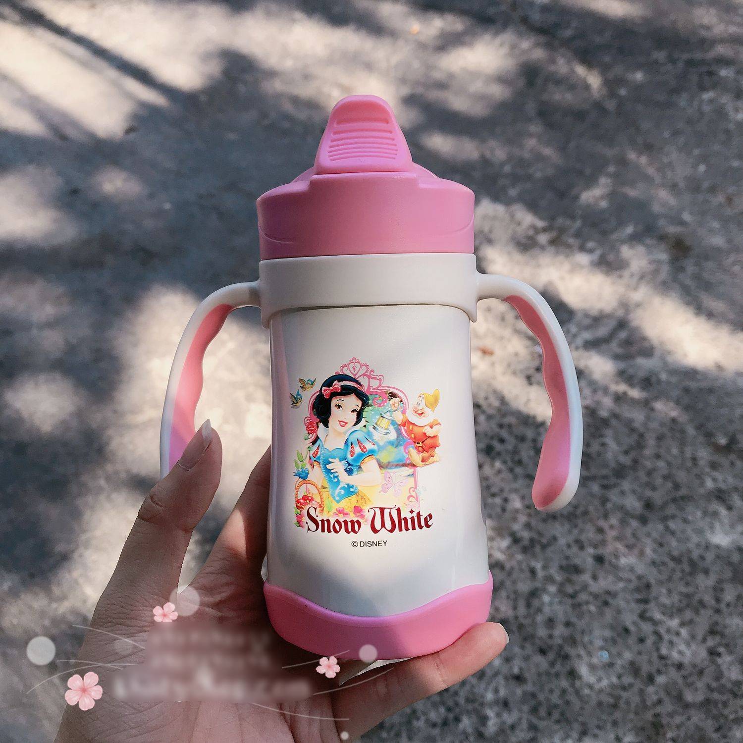 Bình nước giữ nhiệt 2 quai cầm hình công chúa Princess màu hồng nhạt cho trẻ em, các bé, học sinh - - WD-3226HN