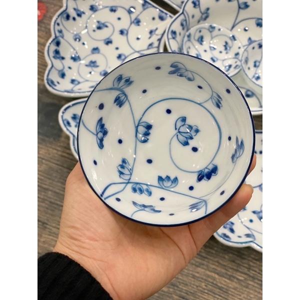 Set hoa mặt trời 15 món men lam, hoạ tiết hoa Sen dây- Phù dung me vẽ thủ công. Gốm sứ Bát Tràng.