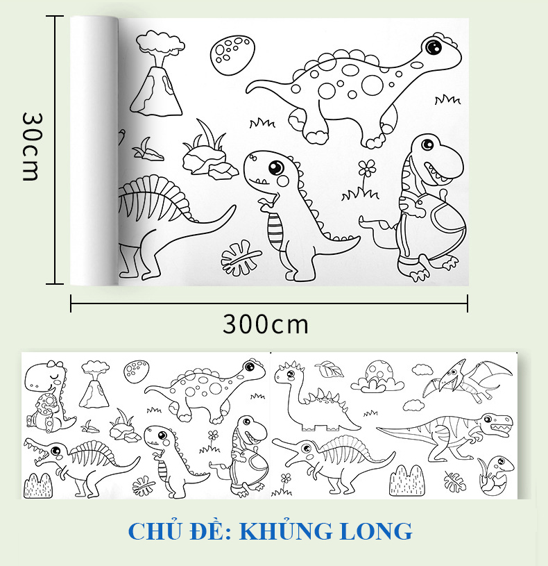 Sách - Tranh Tô Màu Sticker Cắt Dán Dài 3 Mét Cho Bé 2 - 8 Tuổi - Mỗi Cuộn 1 Chủ Đề