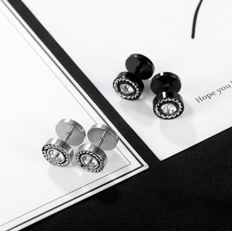 Bông Tai Nam Nữ Unisex Hình Tròn Đính Đá Titan Ko Đen TT 3911 – 1 Cặp