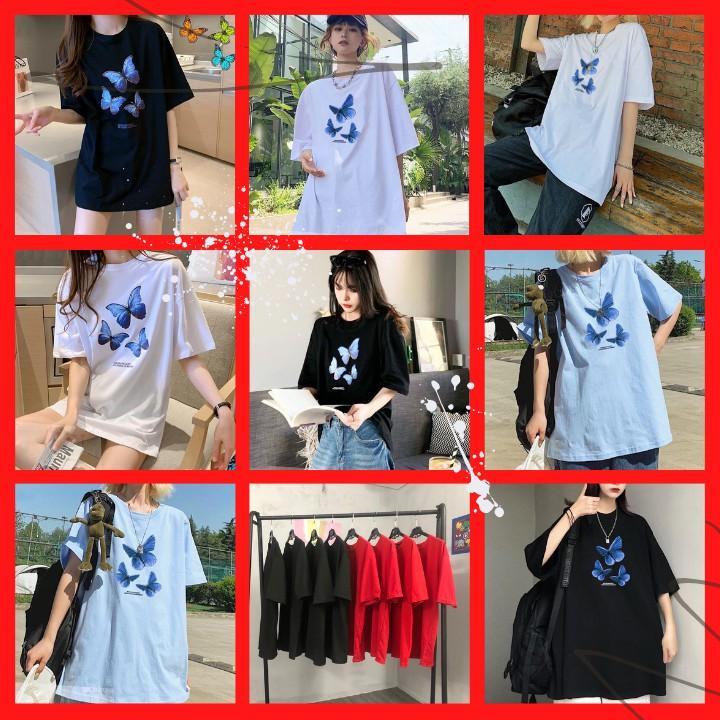 Áo Thun Nữ Unisex Tay Lỡ Màu Đen Hình Con Bướm Xanh ATN6149