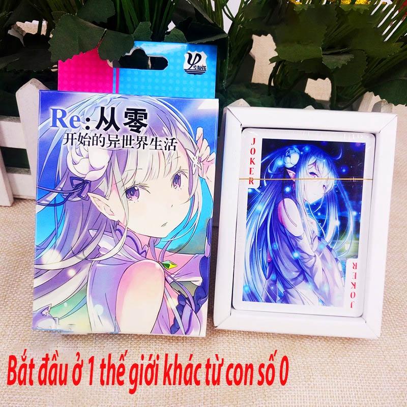 Bộ Bài Tây 54 Lá Re-Zero Bắt đầu ở thế giới khác in hình anime mange độc đáo giấy bìa bóng cứng in 2 mặt