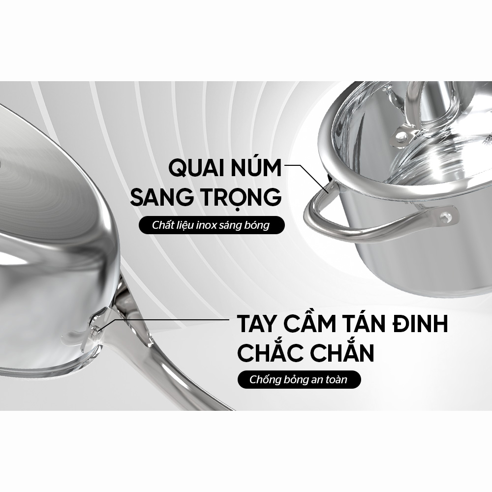 Bộ Nồi Chảo Inox 304 Đáy Liền Sunhouse SHG808