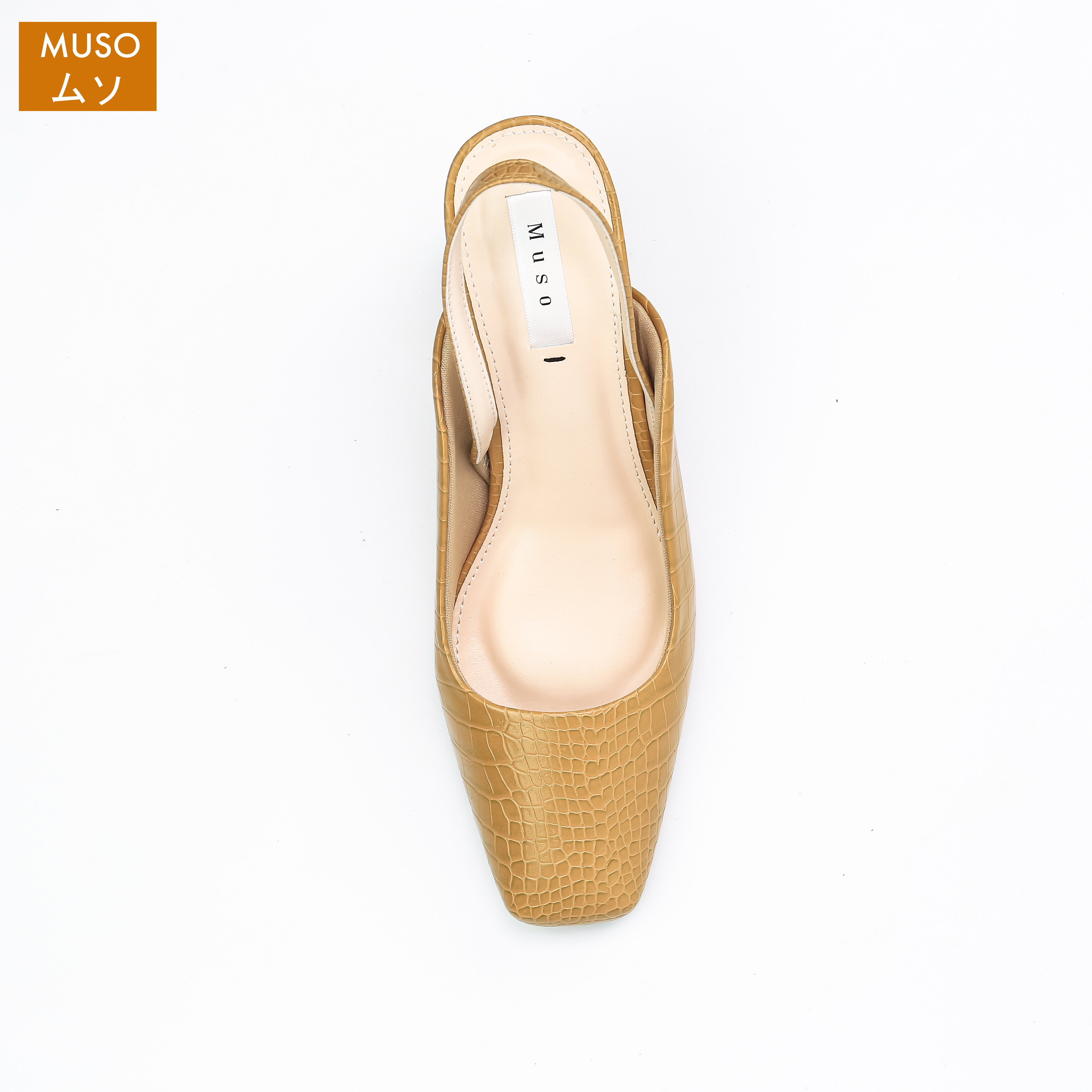 Giày Cao Gót 7cm Quai Mềm Slingback Mũi Vuông Da Vân Rắn MUSO GCGMS007 - Hàng Chính Hãng