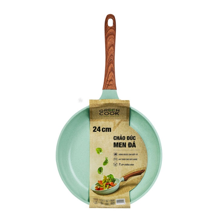 Chảo đúc 7 lớp chống dính đáy từ dùng trên mọi loại bếp Greencook GCP06-24 size 24cm, sâu 6.2cm, hàng y hình-Hàng chính hãng