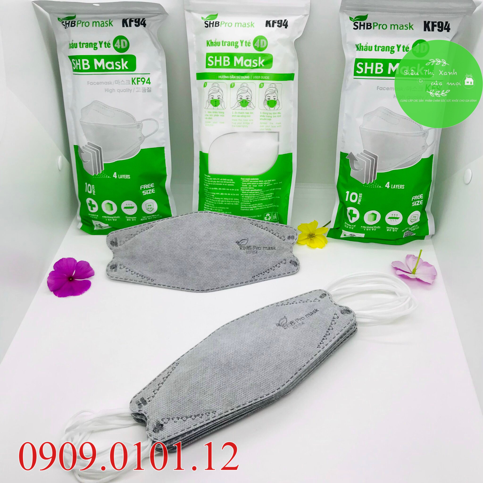 (Thùng 300 cái) Khẩu trang kf94 SHB pro mask, khẩu trang 4d mask 4 lớp kháng khuẩn