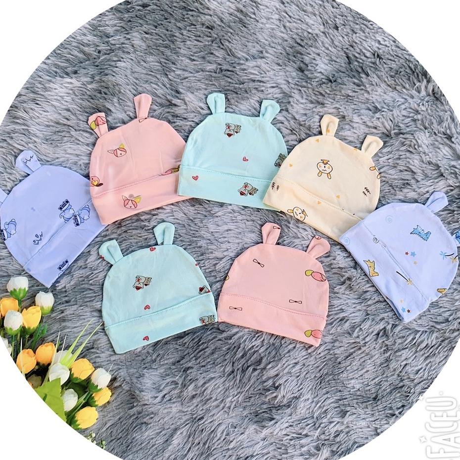 Mũ cotton tai thỏ che thóp sơ sinh cho bé