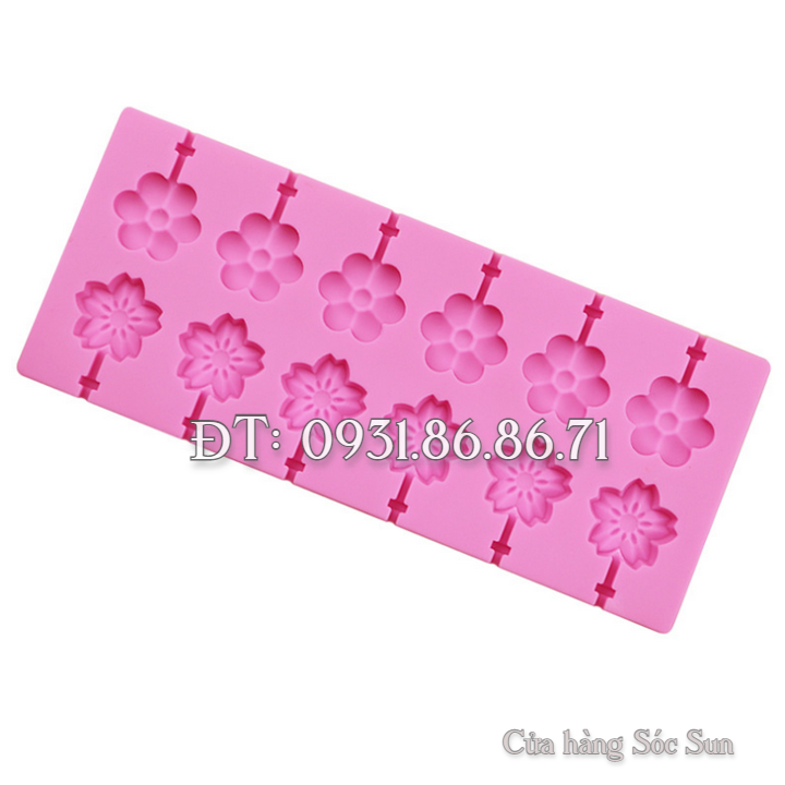 Khuôn silicon 12 hoa sakura, hoa mai - Mã số 1315