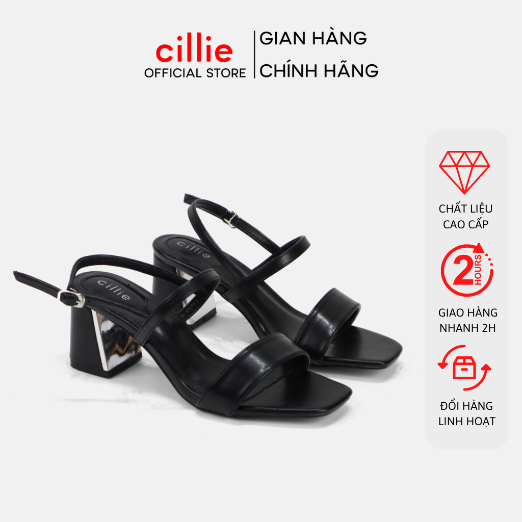 Giày sandal quai ngang gót xéo cao 5cm Cillie 1083