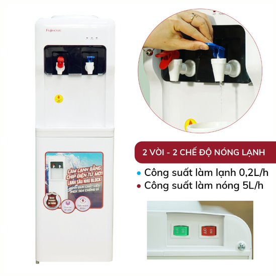 Cây nước nóng lạnh Nhật Bản Fujihome WD5320E khóa vòi nóng, máy nước uống nóng lạnh mini tự ngắt tiết kiệm điện - Hàng Chính hãng