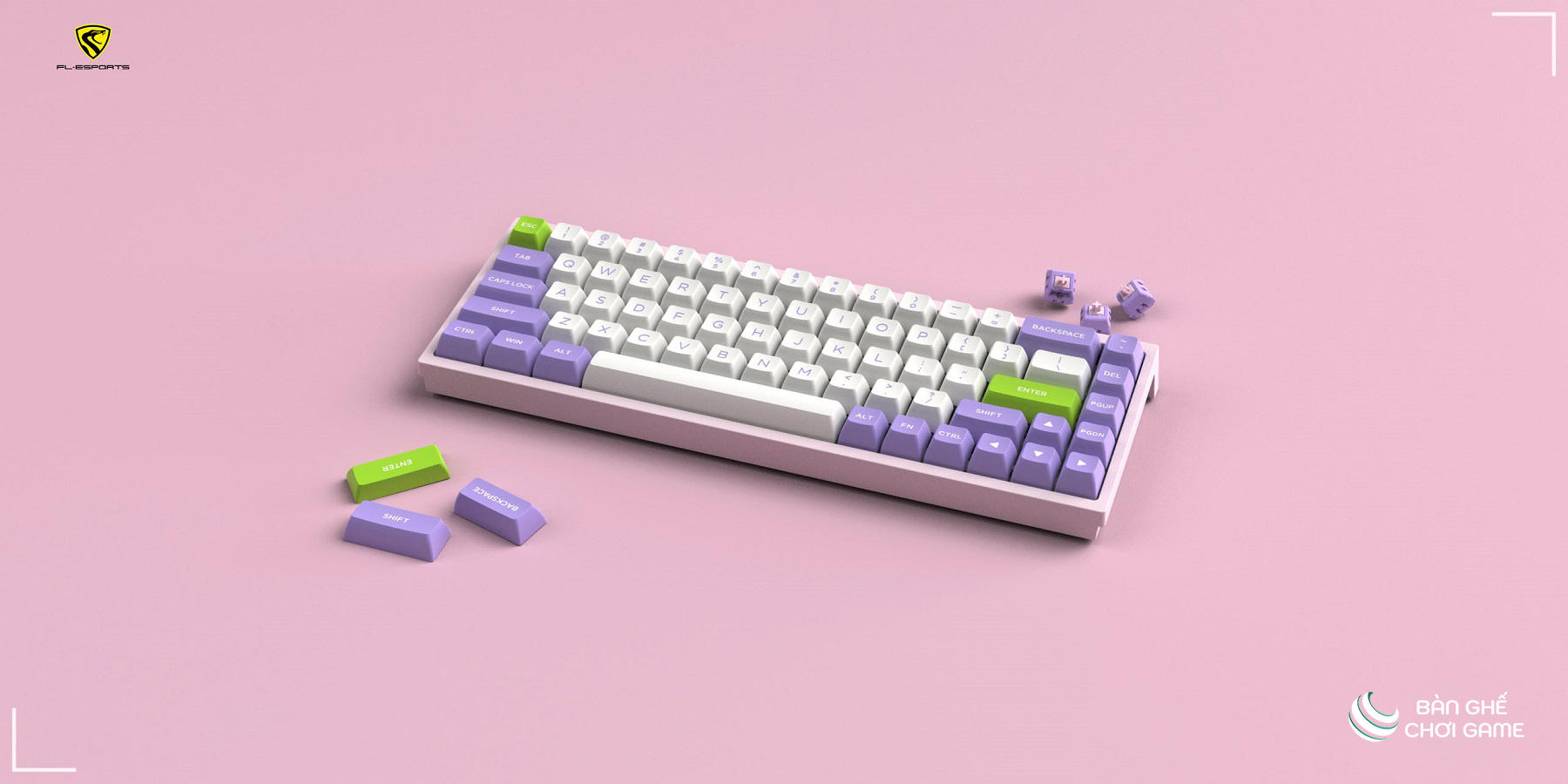 Bàn phím cơ không dây FL-Esports FL680SAM Purple Gateron CAP Switch - Hàng chính hãng