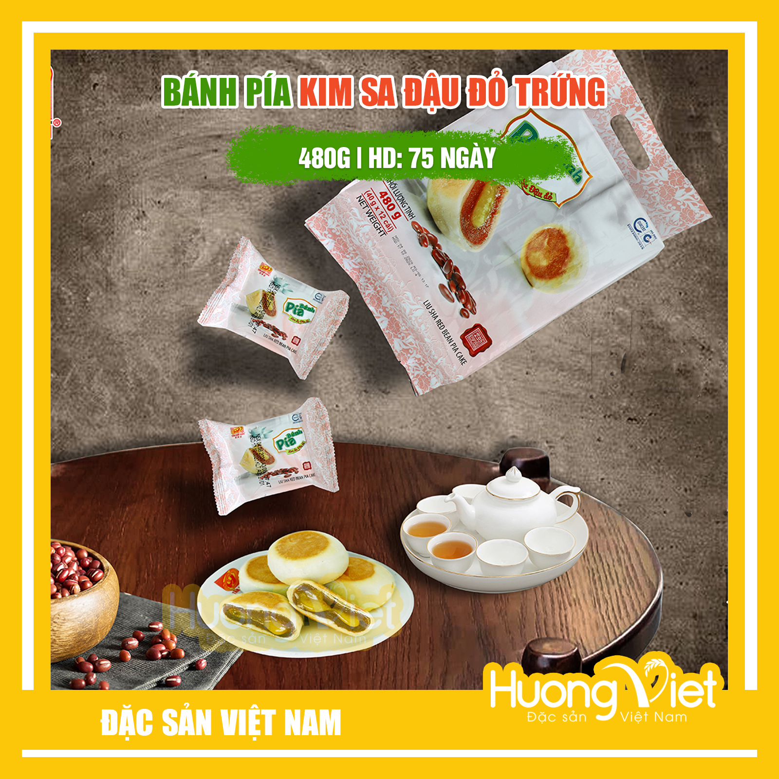 Đặc Sản Sóc Trăng - Bánh Pía Kim Sa Đậu Đỏ 480G, BáNh PíA TâN Huê ViêN Sóc Trăng Không Sầu Riêng