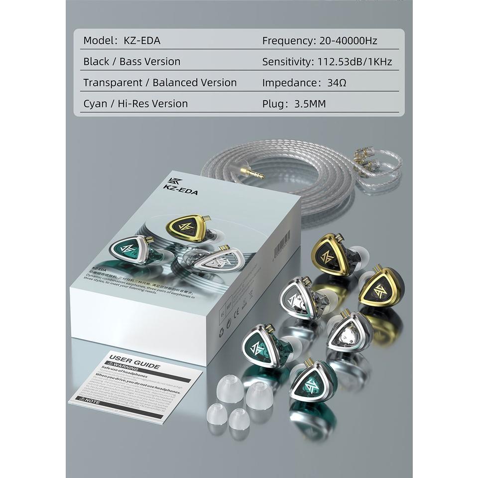 Tai nghe KZ EDA 3 cặp nút nhét tai chất âm Bass/cân bằng/Hi-Res thể thao chống ồn HIFI KZ EDX PRO ZSN ZEX PRO