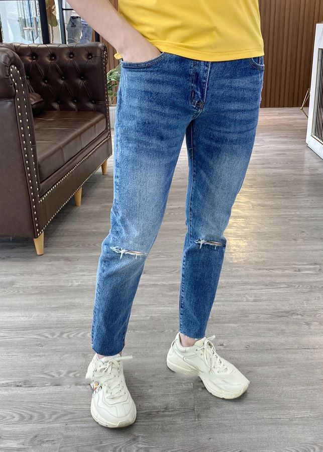 Quần Bò Nam Hàn Quốc Xanh Rách Gối XANHRACH52 - Xanh Rách